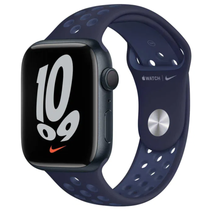 Apple Watch Nike Series 7 GPS, 45mm Midnight Aluminum Case with Midnight Navy/Mystic Navy Nike Sport Band (MKNX3, ML8C3)