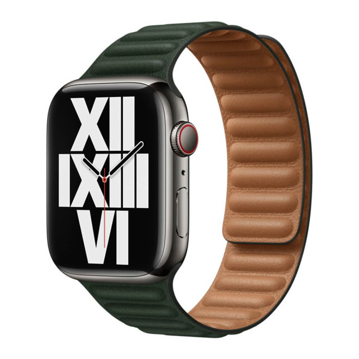 Ремінець Apple Sequoia Green Leather Link S/M (ML7Y3) для Watch 44/45mm