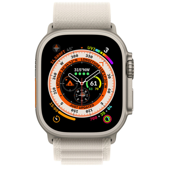 Apple Watch Ultra GPS + Cellular 49mm Titanium Case with Starlight Alpine Loop - Medium (MQF03/MQFR3)