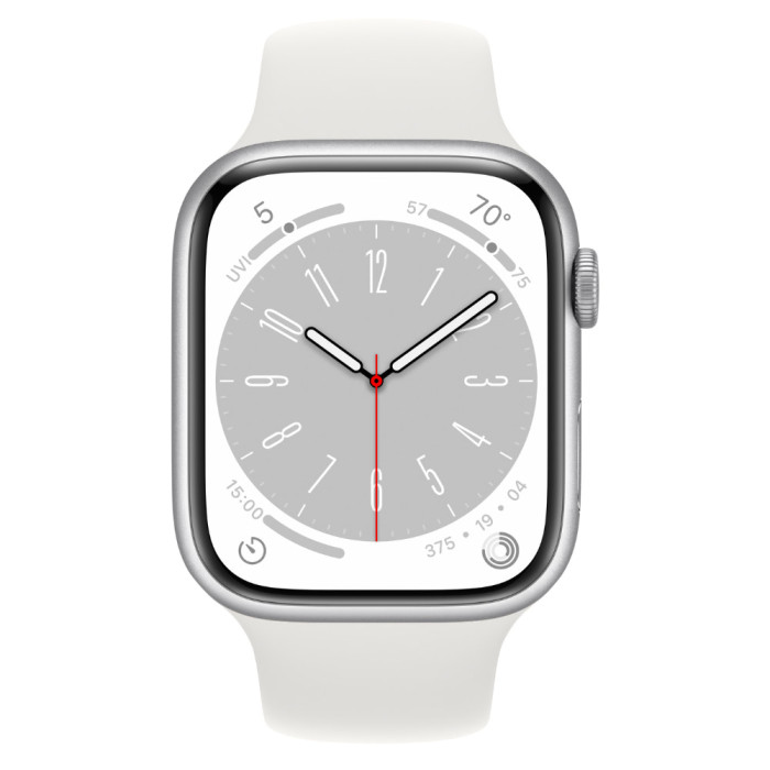 Apple Watch Series 8 GPS 45mm Silver Aluminum Case with White S. Band - S/M (MP6P3)