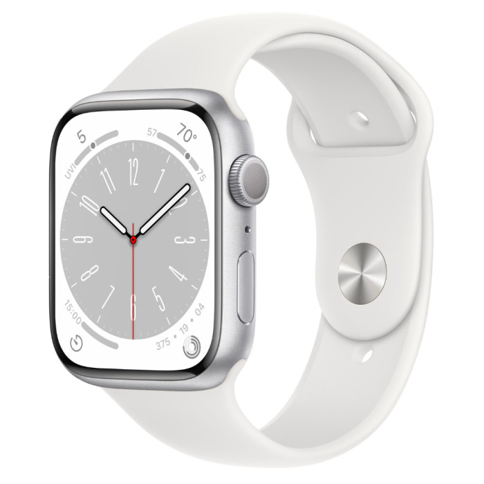 Apple Watch Series 8 GPS 45mm Silver Aluminum Case with White S. Band - M/L (MP6N3, MP6Q3)