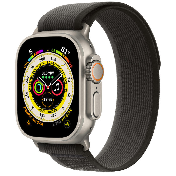 Apple Watch Ultra GPS + Cellular 49mm Titanium Case with Black/Gray Trail Loop - S/M (MQF43/MQFW3)