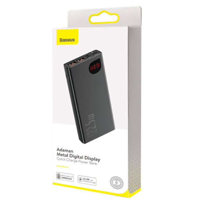Зовнішній акумулятор (павербанк) Baseus Adaman Metal Digital Display PD3.0+QC3.0 22.5W 10000mAh Black (PPAD000001)