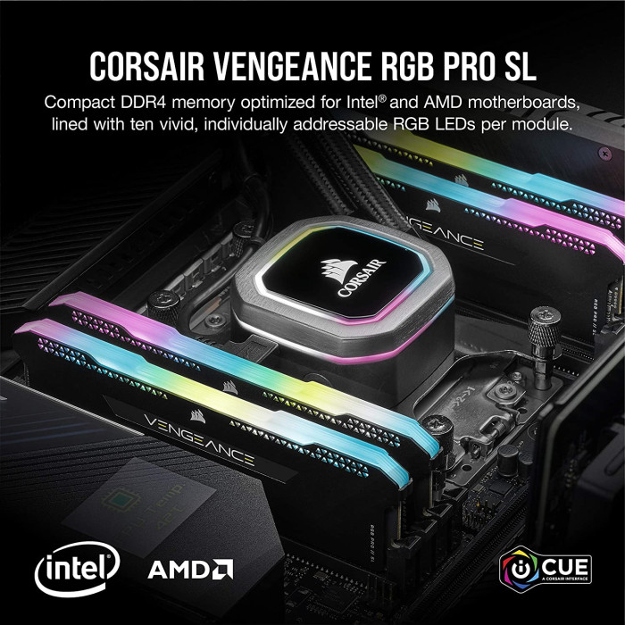 Corsair 32 GB (2x16GB) DDR4 3600 MHz Vengeance RGB Pro SL (CMH32GX4M2D3600C18)