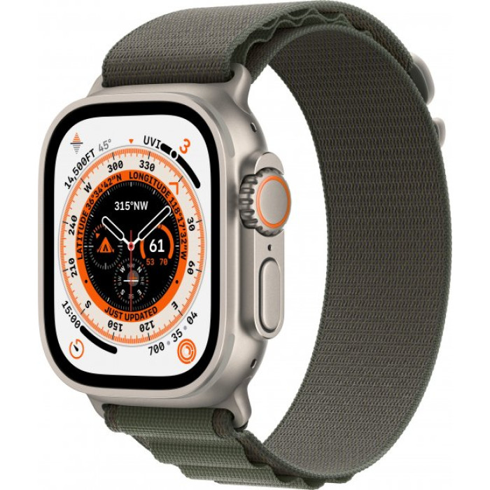 Apple Watch Ultra GPS + Cellular 49mm Titanium Case with Green Alpine Loop - Medium (MQEW3/MQFN3)