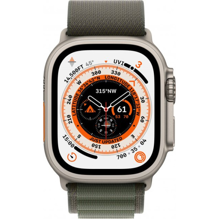 Apple Watch Ultra GPS + Cellular 49mm Titanium Case with Green Alpine Loop - Medium (MQEW3/MQFN3)