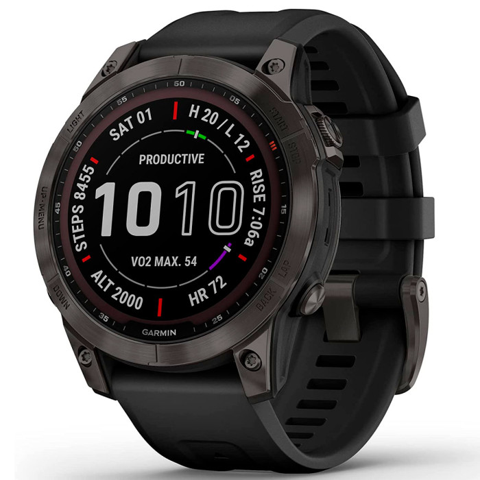 Garmin Fenix 7 Sapphire Solar Carbon Gray DLC Titanium with Black Band (010-02540-20/21)