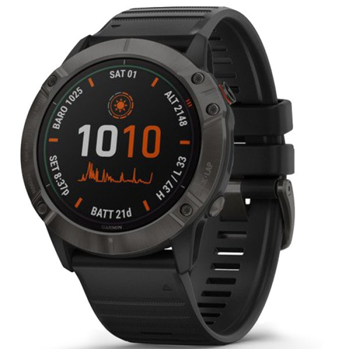 Garmin Fenix 6X Pro Solar Titanium Carbon Grey DLC with Black Band (010-02157-21)