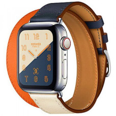 Apple WATCH Hermes Series 4 GPS + LTE 40mm Stainless Steel Case with Indigo/Craie/Orange Swift Leather Double Tour (MU7K2)