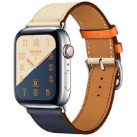 Apple WATCH Hermes Series 4 GPS + LTE 44mm Stainless Steel Case with Indigo/Craie/Orange Swift Leather Single Tour (MU6X2)