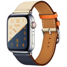 Apple WATCH Hermes Series 4 GPS + LTE 44mm Stainless Steel Case with Indigo/Craie/Orange Swift Leather Single Tour (MU6X2)
