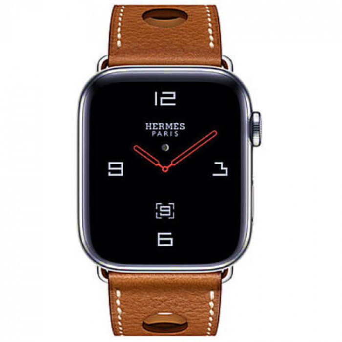 Apple WATCH Hermes Series 4 GPS + LTE 44mm Stainless Steel Case with Fauve Grained Barenia Leather Single Tour Rallye (MU9D2)