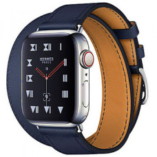 Apple WATCH Hermes Series 4 GPS + LTE 40mm Stainless Steel Case with Bleu Indigo Swift Leather Double Tour (MU6Q2)