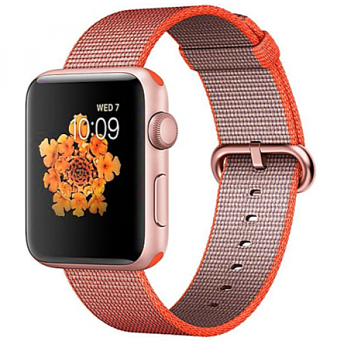 Apple WATCH Series 2 42mm Rose Gold Aluminium Case with Orange/Anthracite Woven Nylon Band (MNPM2)