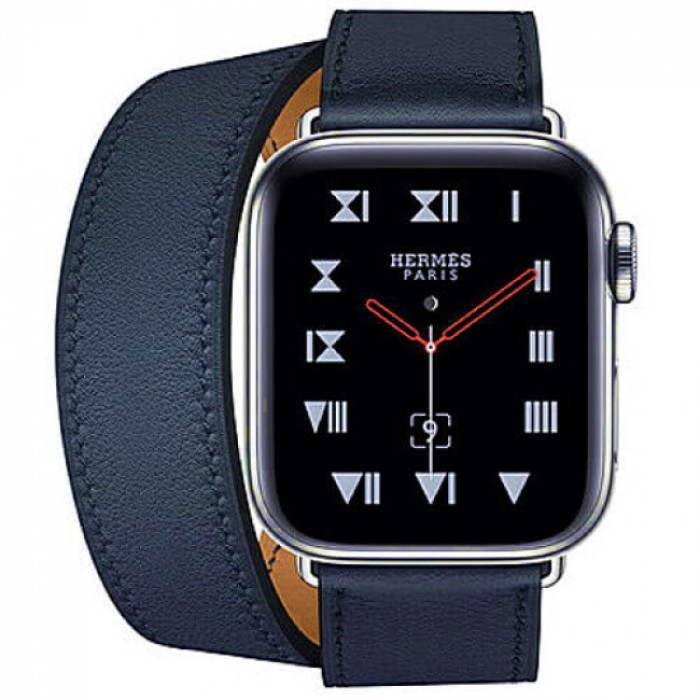 Apple WATCH Hermes Series 4 GPS + LTE 40mm Stainless Steel Case with Bleu Indigo Swift Leather Double Tour (MU6Q2)