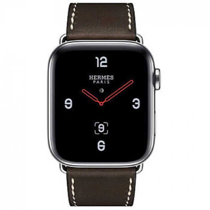 Apple WATCH Hermes Series 4 GPS + LTE 44mm Stainless Steel Case with Ebene Barenia Leather Single Tour Deployment Buckle (MU6U2)