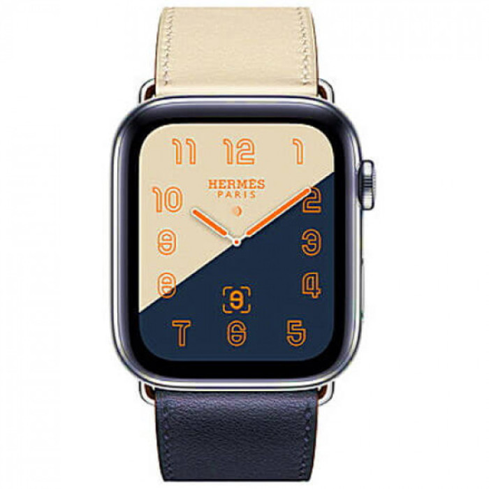 Apple WATCH Hermes Series 4 GPS + LTE 44mm Stainless Steel Case with Indigo/Craie/Orange Swift Leather Single Tour (MU6X2)