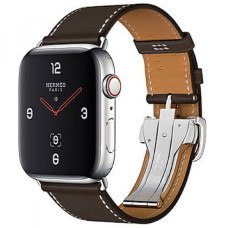 Apple WATCH Hermes Series 4 GPS + LTE 44mm Stainless Steel Case with Ebene Barenia Leather Single Tour Deployment Buckle (MU6U2)
