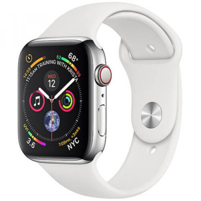 Apple WATCH Series 4 GPS + LTE 44mm Stainless Steel Case with White Sport Band (MTV22/MTX02 )