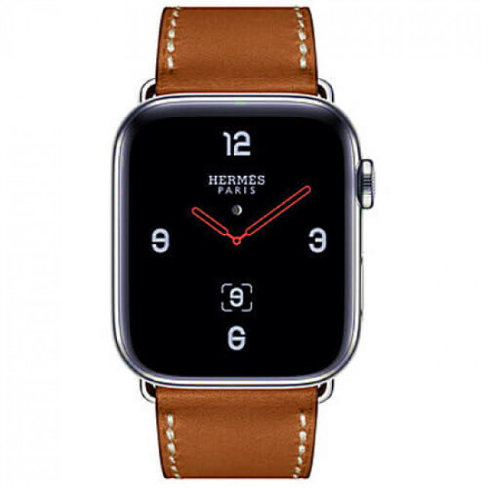 Apple WATCH Hermes Series 4 GPS + LTE 44mm Stainless Steel Case with Fauve Barenia Leather Single Tour Deployment Buckle (MU6T2)