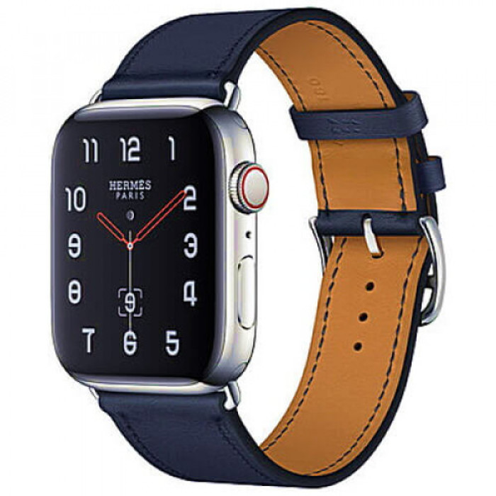 Apple WATCH Hermes Series 4 GPS + LTE 44mm Stainless Steel Case with Bleu Indigo Swift Leather Single Tour (MU6W2)
