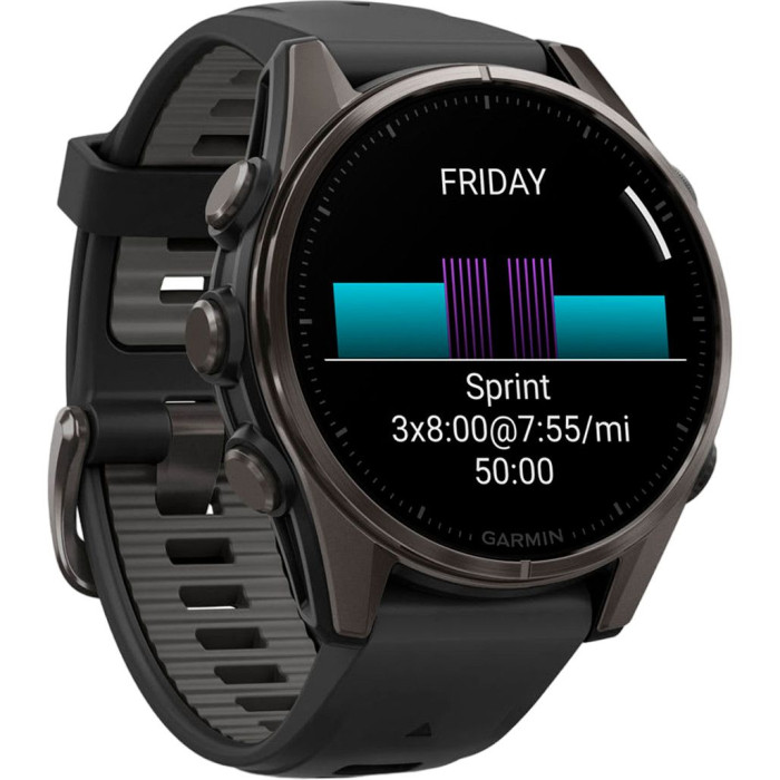 Смарт-часы Garmin Fenix 8 43mm AMOLED Sapphire Carbon Gray DLC Tit. w. Black/Pebble Gray S. Band (010-02903-20/21/28)