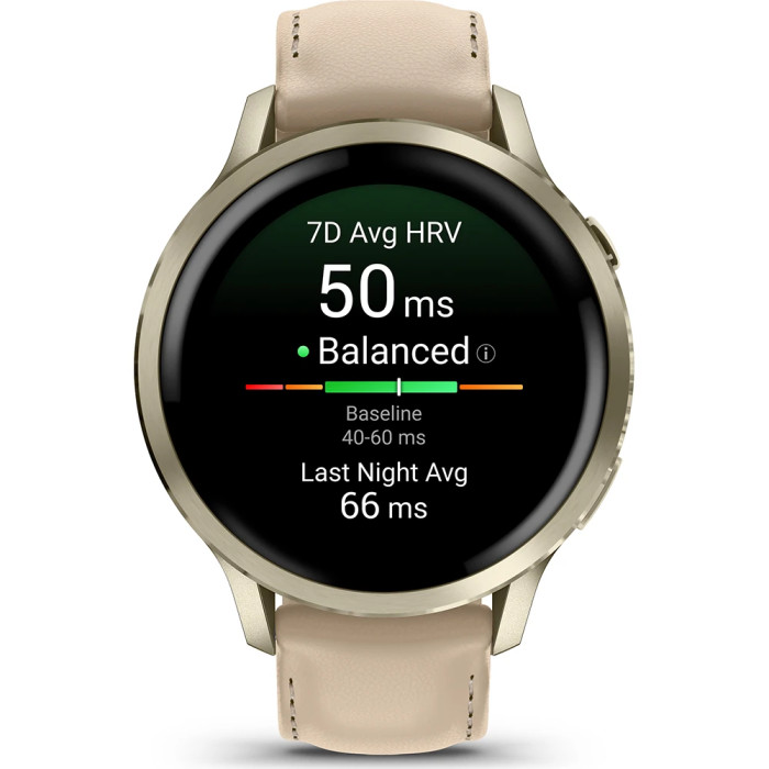 Смарт-годинник Garmin Venu 4 41 mm Lunar Gold with Light Sand Leather Band (010-03013-03)