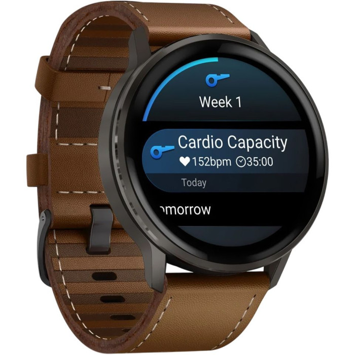 Смарт-годинник Garmin Venu 4 45 mm Slate with Brown Leather Band (010-03014-03)
