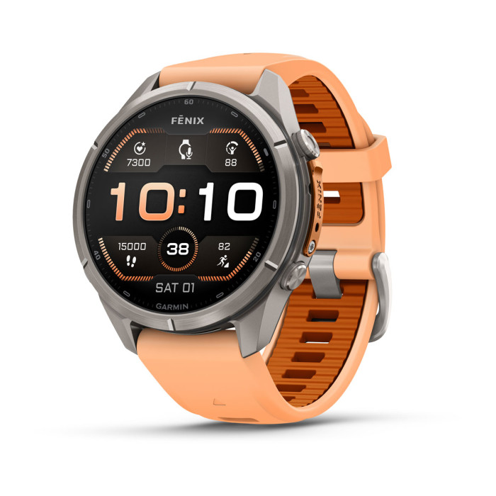 Смарт-часы Garmin Fenix 9 Pro 43mm Titanium with Shell Pink/Autumn Orange Silicone Band (010-04335-05)