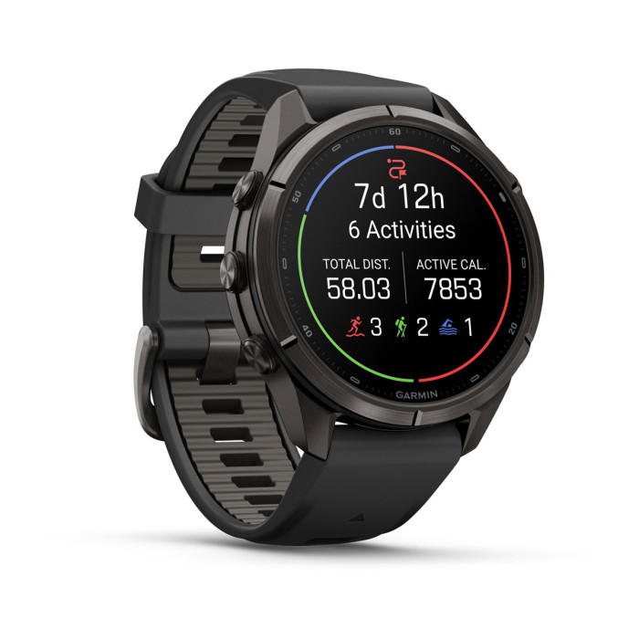 Смарт-часы Garmin Fenix 9 Pro 43mm Carbon Gray DLC Titanium with Black/Pebble Gray Silicone Band (010-04335-15)