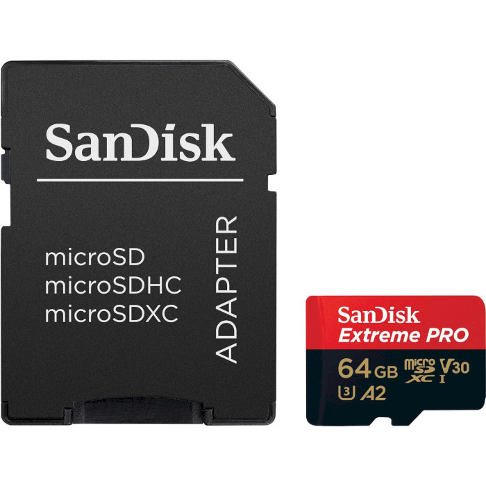 Карта пам'яті SanDisk 64 GB microSDXC UHS-I U3 Extreme Pro + SD Adapter (SDSQXCU-064G-GN6MA)