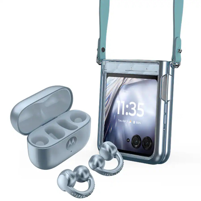 Смартфон Motorola Razr Ultra 2025 16/256GB with bud loops PANTONE Ice Melt (Collections Crystal by Swarovski)