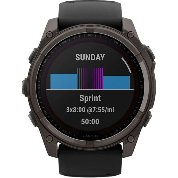 Смарт-годинник Garmin Fenix 8 51mm Solar Sapphire Carbon Gray DLC Titanium w. Black/Pebble Gray S. Band (010-02907-10/11/7) Ідеальний Стан