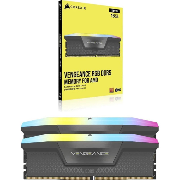 Пам'ять для настільних комп'ютерів Corsair 32 GB (2x16GB) 6000 MHz Vengeance RGB AMD EXPO (CMH32GX5M2B6000Z30K)