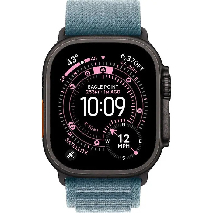 Смарт-годинник Apple Watch Ultra 3 GPS + Cellular 49mm Black Tit. Case w. Light Blue Alpine Loop - Medium (MF254+MG9L4)