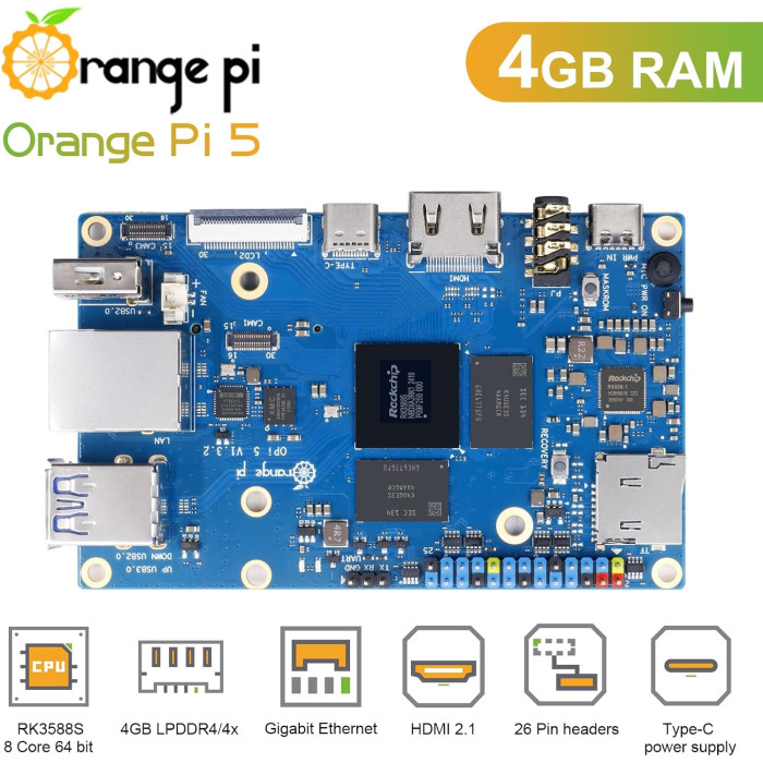 Одноплатный компьютер Orange Pi 5 RAM 4GB (B0BN16ZLXB)