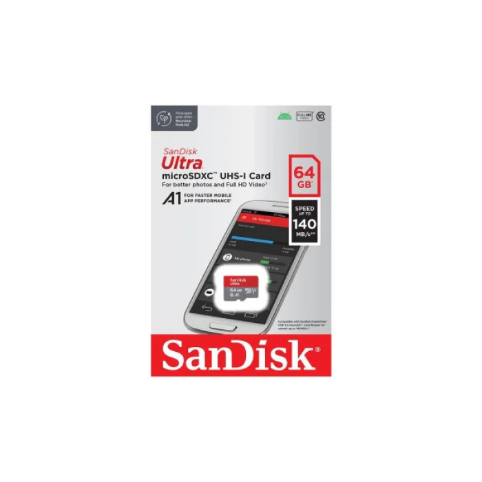 Карта пам'яті SanDisk 64 GB microSDXC UHS-I Ultra A1 + SD adapter (SDSQUAB-064G-GN6MN)