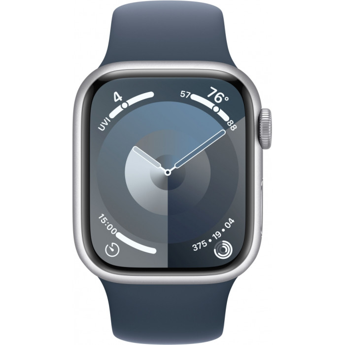 Apple Watch Series 9 GPS + Cellular 45mm Silver Alu. Case w. Storm Blue S. Band - M/L (MRMH3)