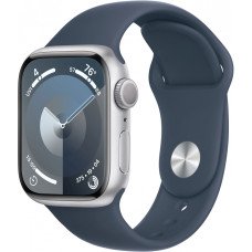 Apple Watch Series 9 GPS + Cellular 41mm Silver Alu. Case w. Storm Blue S.Band - S/M (MRHV3)