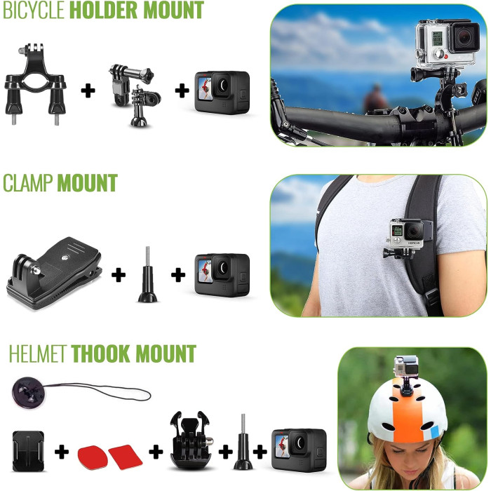DigiNerds 50 in 1 Action Camera Accessory Kit Compatible with GoPro Hero11/10/9/8/7/6/5, GoPro Max, GoPro Fusion 10+ (DNACTIONKIT50V2BK)
